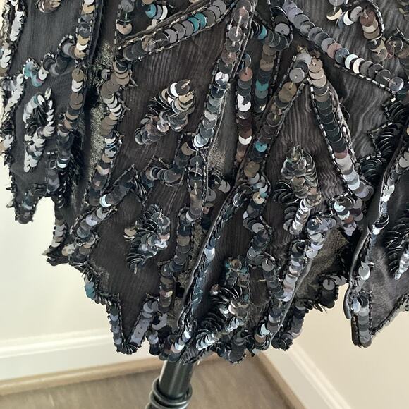 VINTAGE Sequin Dress Womens Sz Small Black Quarter Sleeve Holiday 100% Silk - Picture 6 of 7